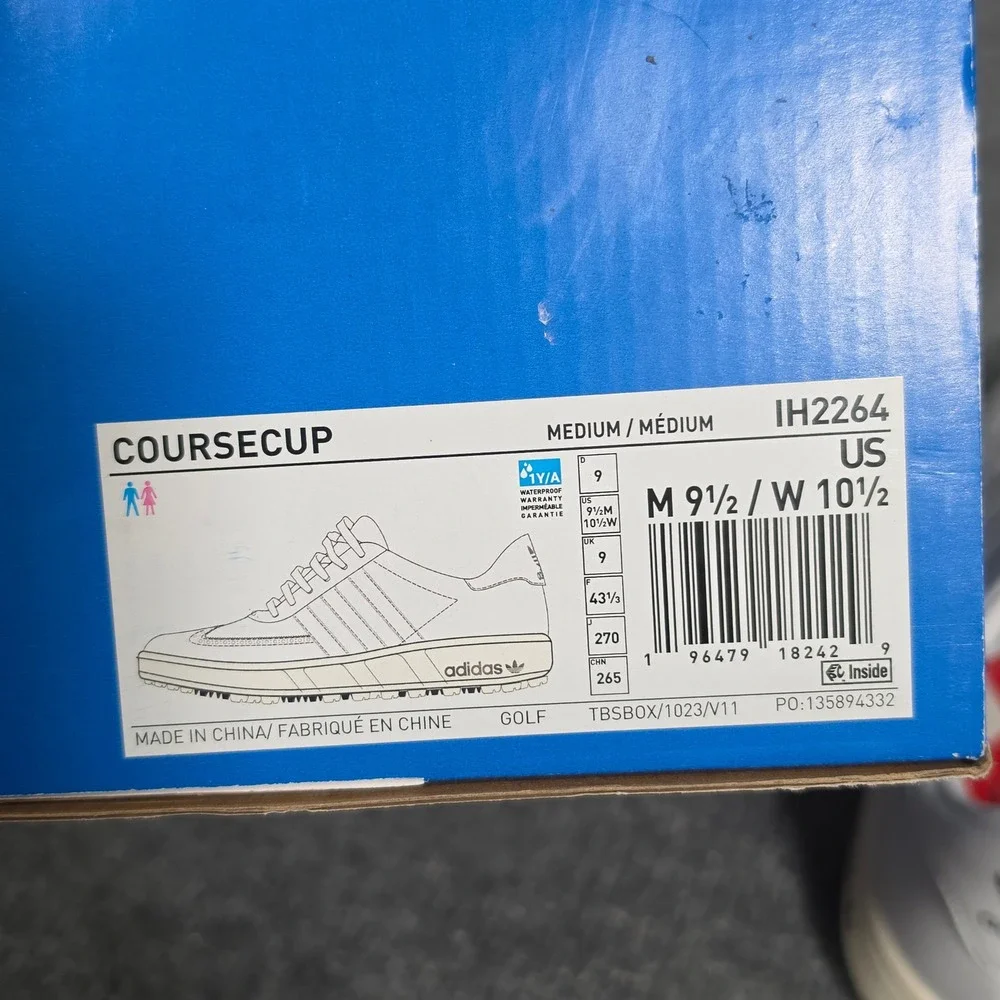 Adidas Coursecup Spikeless Golf Shoes White Leather IH2264 Mens 9.5 Womens 10.5